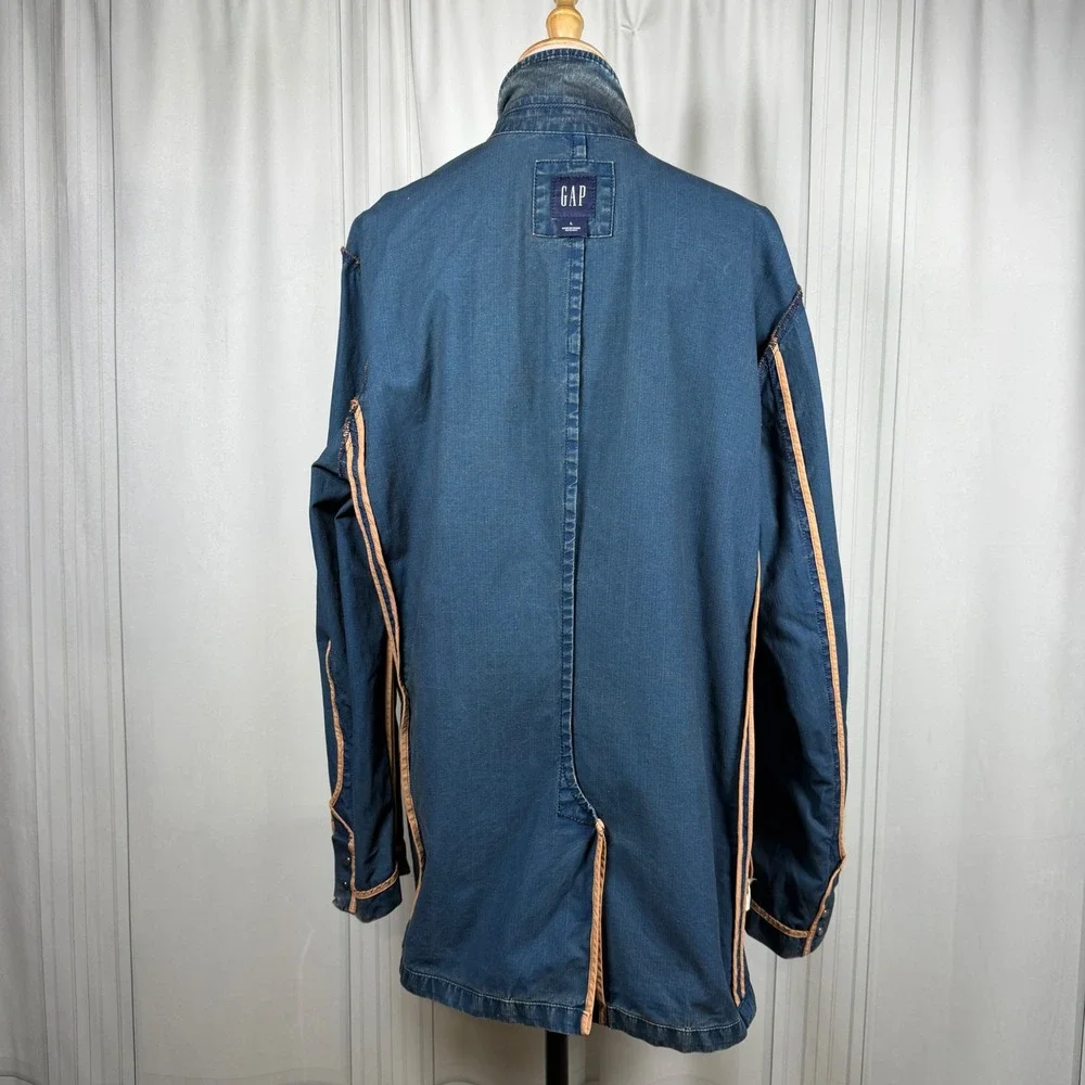 Vintage GAP Denim Blazer Jacket L Dirty Wash Y2K 2000s 100% Cotton Flap Pockets